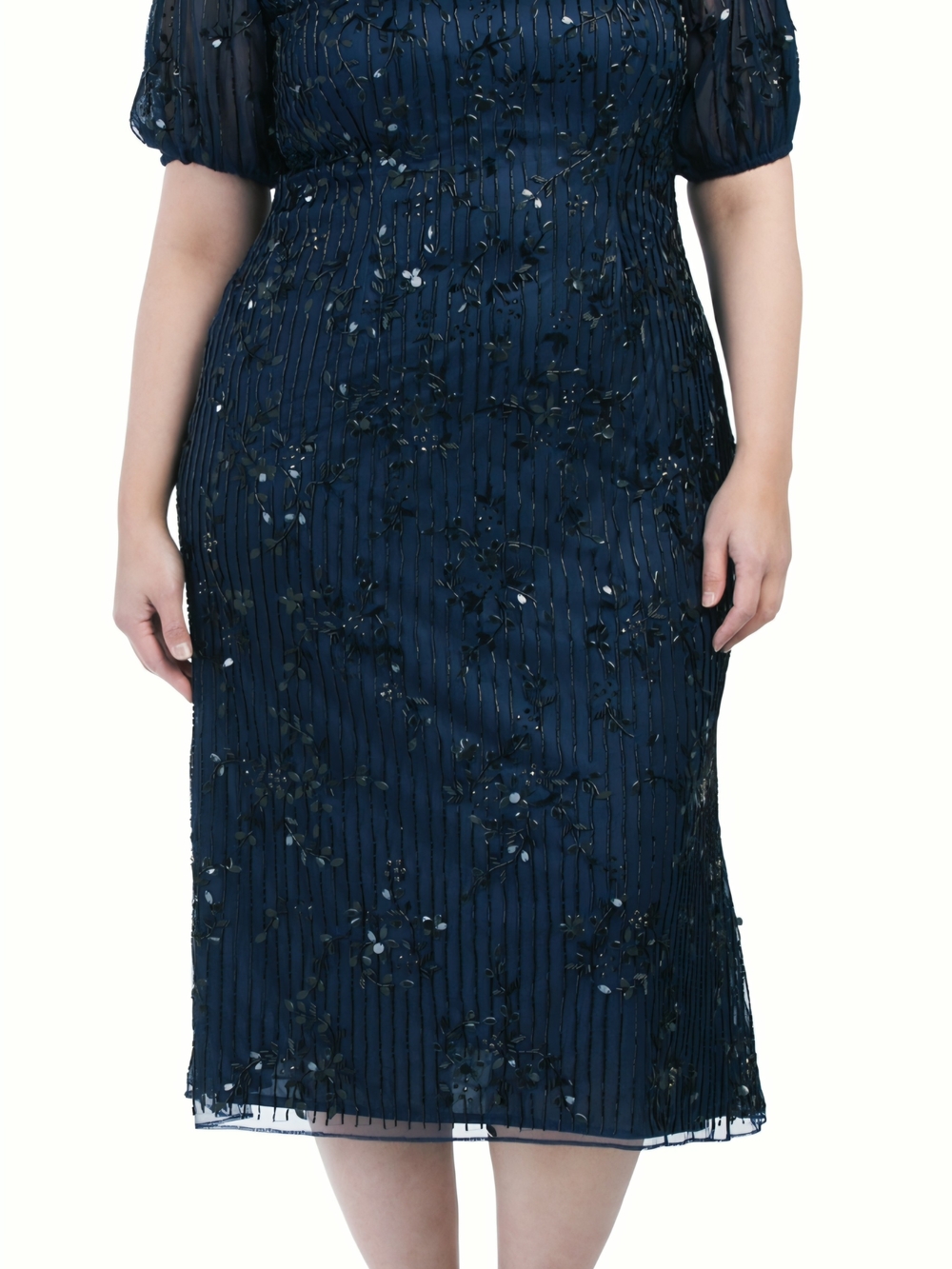 Mac Duggal Navy Blue Hand Beaded Sequined Midi Dress Size 16w